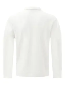 Vue arrière détaillée d'un polo blanc à manches longues fabriqué en tissu mesh respirant