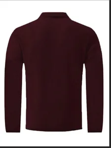 Vue arrière d'un polo bordeaux à manches longues en soie glacée pour homme élégant