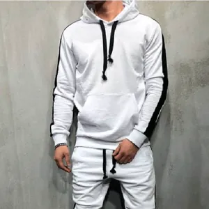 Ensemble sweat à capuche et short blanc pour homme avec rayures noires latérales