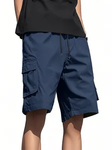 Men's navy blue loose-fit cargo shorts with multiple functional side pockets