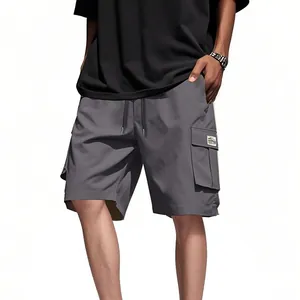 Men's Casual Cargo Shorts Multi Pockets Drawstring Waist Cotton Blend Summer Solid Color Tactical Loose Fit Outdoor Shorts