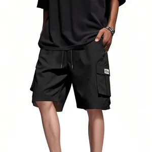 Men's loose fit black cargo shorts featuring a streetwear multi-pocket cargo design