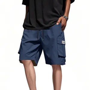 Men's loose navy blue cargo shorts with multi-pockets for summer wear