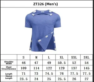Tableau des tailles pour t-shirt adaptatif homme avec boutons-pression après chirurgie.