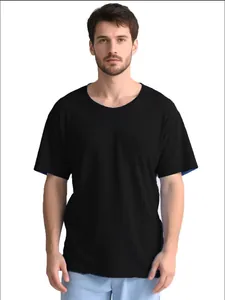 Chemise post-opératoire adaptative noire à manches courtes pour homme