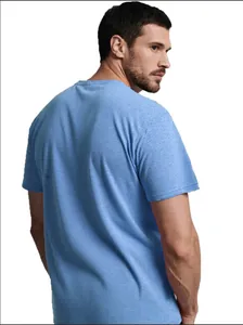 Vue arrière de la chemise post-opératoire bleue chinée pour hommes avec boutons-pression