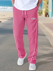 Men's high street pink sports leisure pants featuring white star embroidery detail