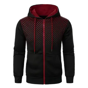 Men's black and red gradient polka dot zip-up hoodie with contrast lining