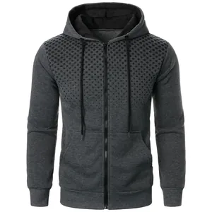 Men's casual slim fit zip-up hooded sweatshirt featuring a unique 3D polka dot print