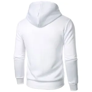 Back view of men's casual white hoodie sweatshirt with high-quality fabric texture
