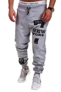 Men's grey hip hop joggers featuring New York graphic print and drawstring waist