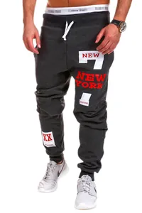 Men's hip hop letter print joggers in dark gray for casual sports and fitness wear