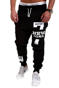 Men's hip hop letter print joggers black sports casual fitness sweatpants with drawstring