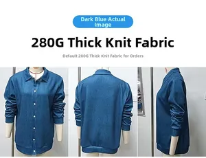 Detaillierte Dreiwinkelansicht einer tiefblauen 280G Rippstrick-Strickjacke mit Langarm