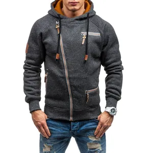 Stylish men's grey marled hoodie featuring a unique asymmetric side zipper design