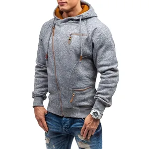 Men Side Zipper Hooded Sweatshirt Cationic Heathered Fleece Hoodie Contrast Lining Streetwear Pullover With Leather Details