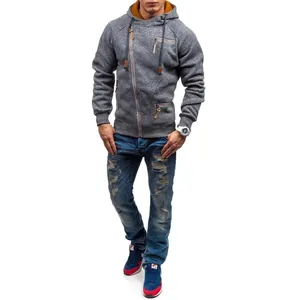 Men's stylish grey side zipper hoodie made of cationic fleece with slim fit design