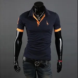 Polo Homme Coupe Ajustée Manches Courtes Mélange Coton Col Contrasté Brodé Girafe Haut Décontracté