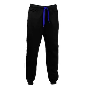 Pantalon de jogging noir premium pour hommes avec cordon de serrage bleu contrastant.
