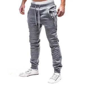 Graue Herren Sport-Jogginghose mit Kordelzug, schrägen Reißverschlusstaschen und engem Saum