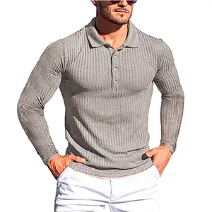 Polo da uomo a maniche lunghe in maglia a coste vestibilità slim per sport e relax