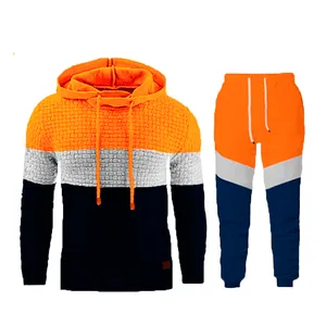 Men's color-block jacquard tracksuit set featuring hoodie and matching sweatpants.