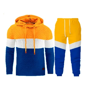 Men's jacquard color-block tracksuit set with long sleeve hoodie and jogger pants