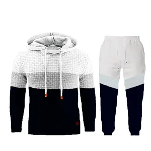 Men's casual tracksuit set featuring color-blocked hoodie and matching jogger pants