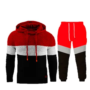 Stylish men's autumn winter color block hooded tracksuit with jacquard textured fabric