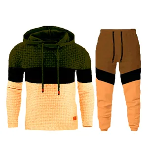 Men's two-piece jacquard color-block tracksuit featuring a hooded sweatshirt and joggers