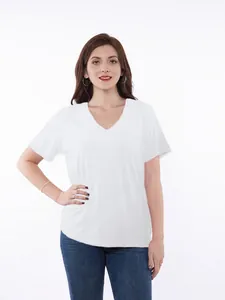 White V-neck recovery shirt with pocket for post-shoulder surgery and chemotherapy
