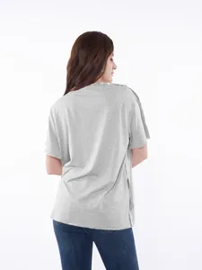 Back view of a grey medical post-surgery shirt with shoulder snaps for easy recovery