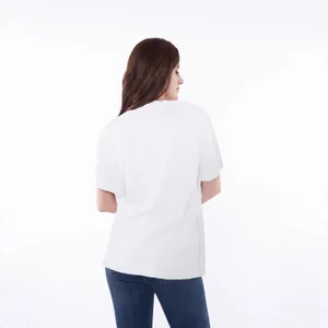 Comfortable unisex white short sleeve post-surgery recovery shirt shown from back view