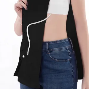 Black post-surgery recovery shirt with snap buttons for medical care dialysis