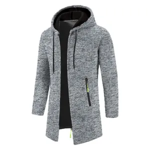 Men's hooded mid-length knitted cardigan jacket in stylish salt and pepper grey finish