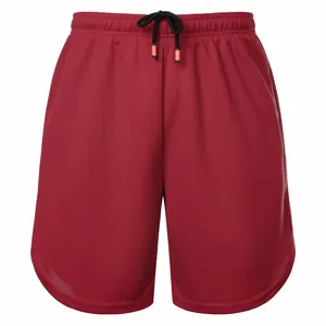 Breathable men's red quick-dry mesh running shorts with adjustable black drawstring