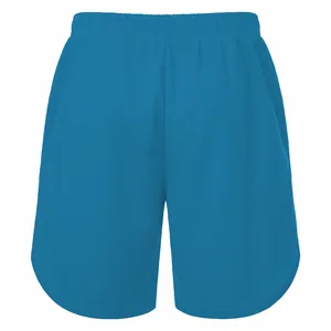 Detail view of blue quick-dry running shorts for men with breathable mesh texture