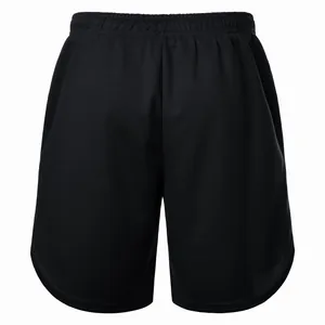 Detailed back view of men's black quick-dry mesh sports shorts for marathon running