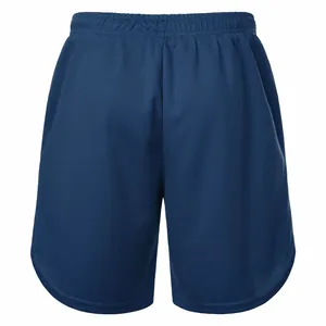 Back view of professional men's dark blue quick-dry marathon running mesh sports shorts