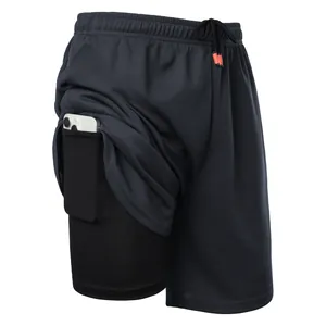 Men's 2-in-1 quick-dry athletic shorts with built-in compression liner and phone pocket