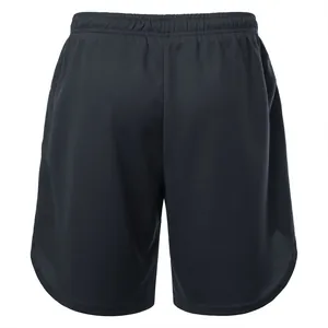 Back view of black quick-dry marathon running sports shorts for men, breathable mesh
