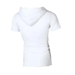 Stylish white short-sleeved hooded T-shirt for men shown from the back perspective