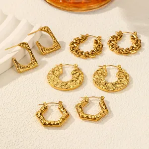 Premium set of geometric hammered gold-plated titanium steel hoop earrings for her