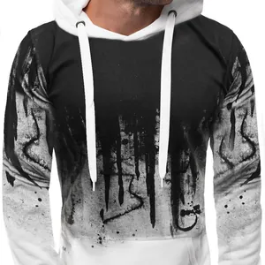 Men's casual long-sleeved hoodie featuring a creative black ink splatter print design.