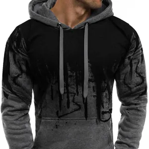 Casual men's long sleeve hooded sweatshirt with abstract splash ink print design