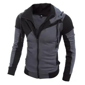 Veste à Capuche Sportive Décontractée pour Hommes Bloc de Couleur Sweat-shirt à Fermeture Éclair Manches Longues Coupe Ajustée