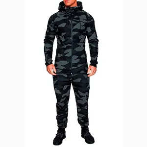 Survêtement d'extérieur camouflage foncé pour hommes avec veste à capuche et pantalon