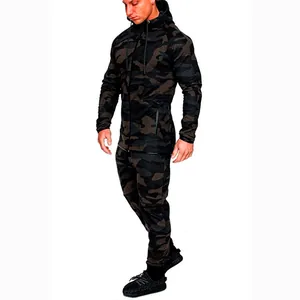 Survêtement de sport camouflage pour homme avec veste à capuche et pantalon long