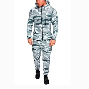 Ensemble de survêtement de camouflage gris pour hommes avec capuche et pantalon