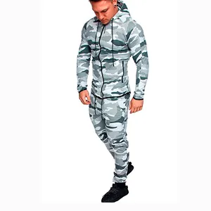 Survêtement de camouflage gris pour hommes avec sweat à capuche zippé et jogging